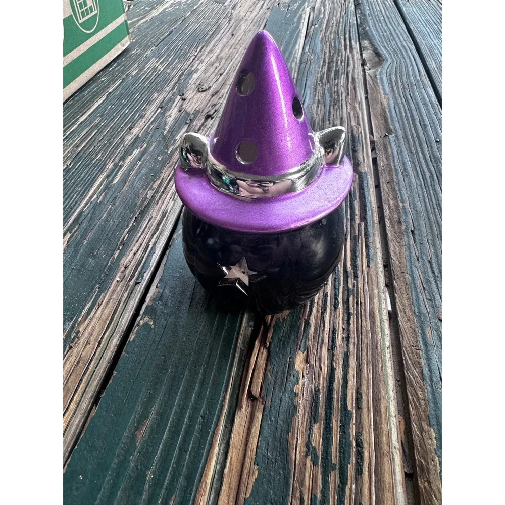 Halloween Black Cat Pumpkin Light Up Figurine Purple Witch Hat Decor